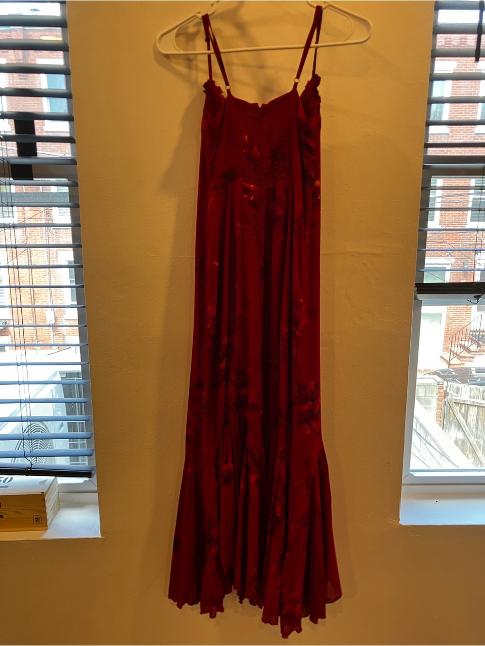 Reformation Aiko Maxi Dress in Deep Red with Fringe - Picture 4 of 6